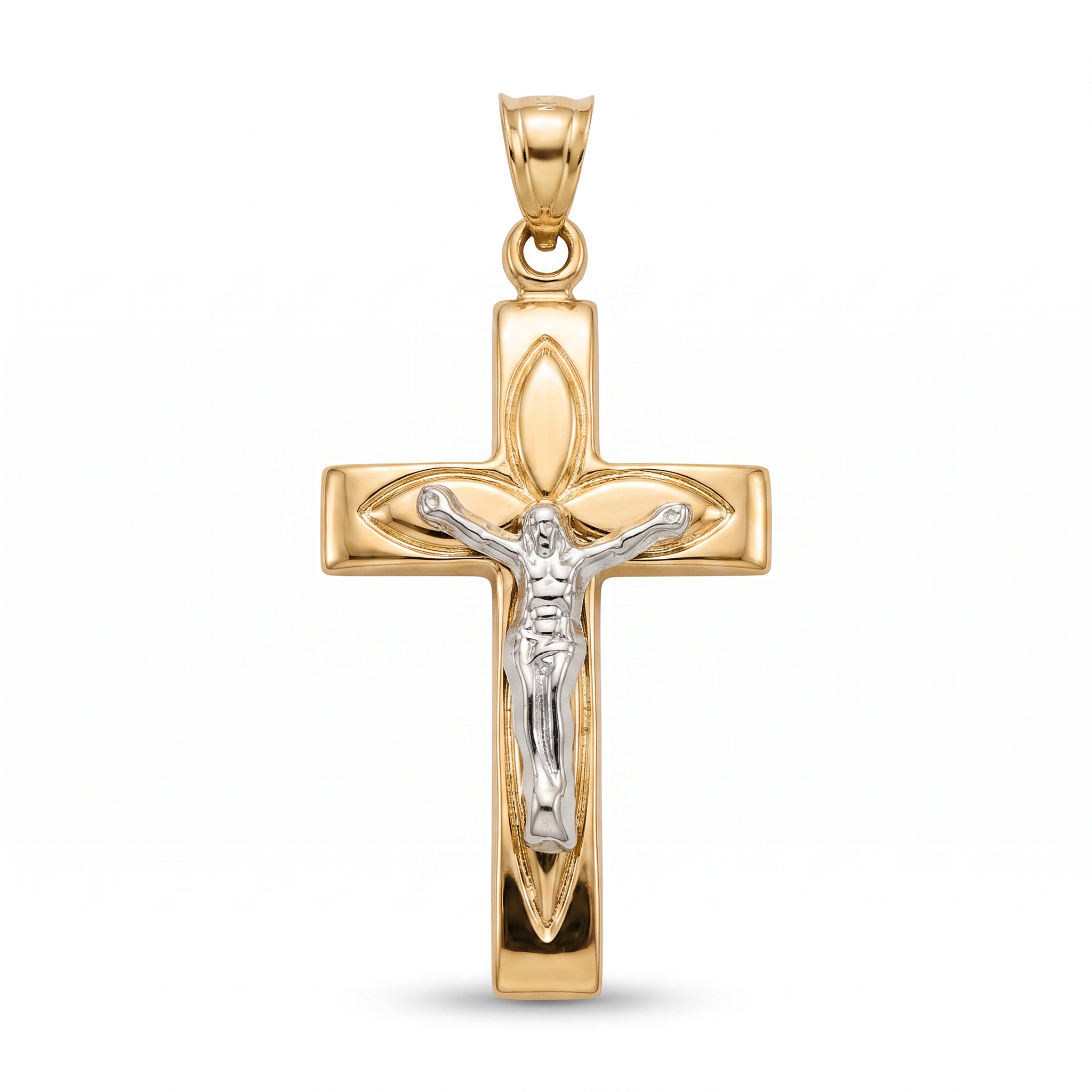 18K Two Tone Gold Crucifix Pendant