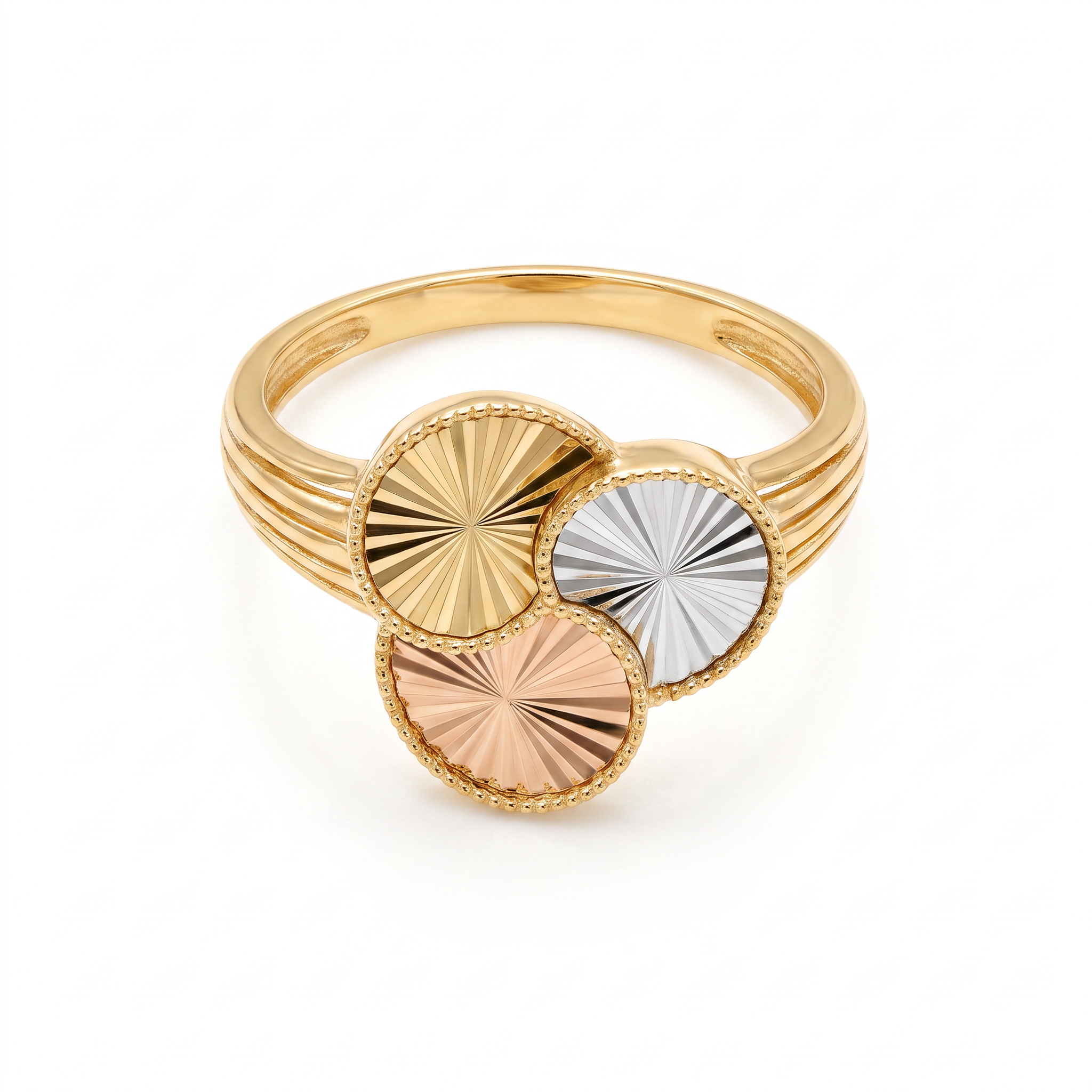 18K Multicolor Sunburst Medallion Gold Ring