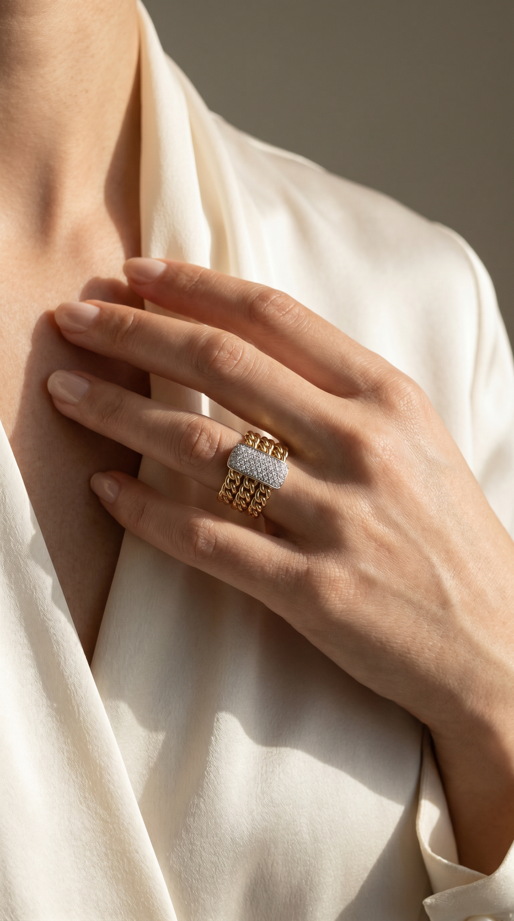 Diamond Two Tone Gold Stack Pave Ring