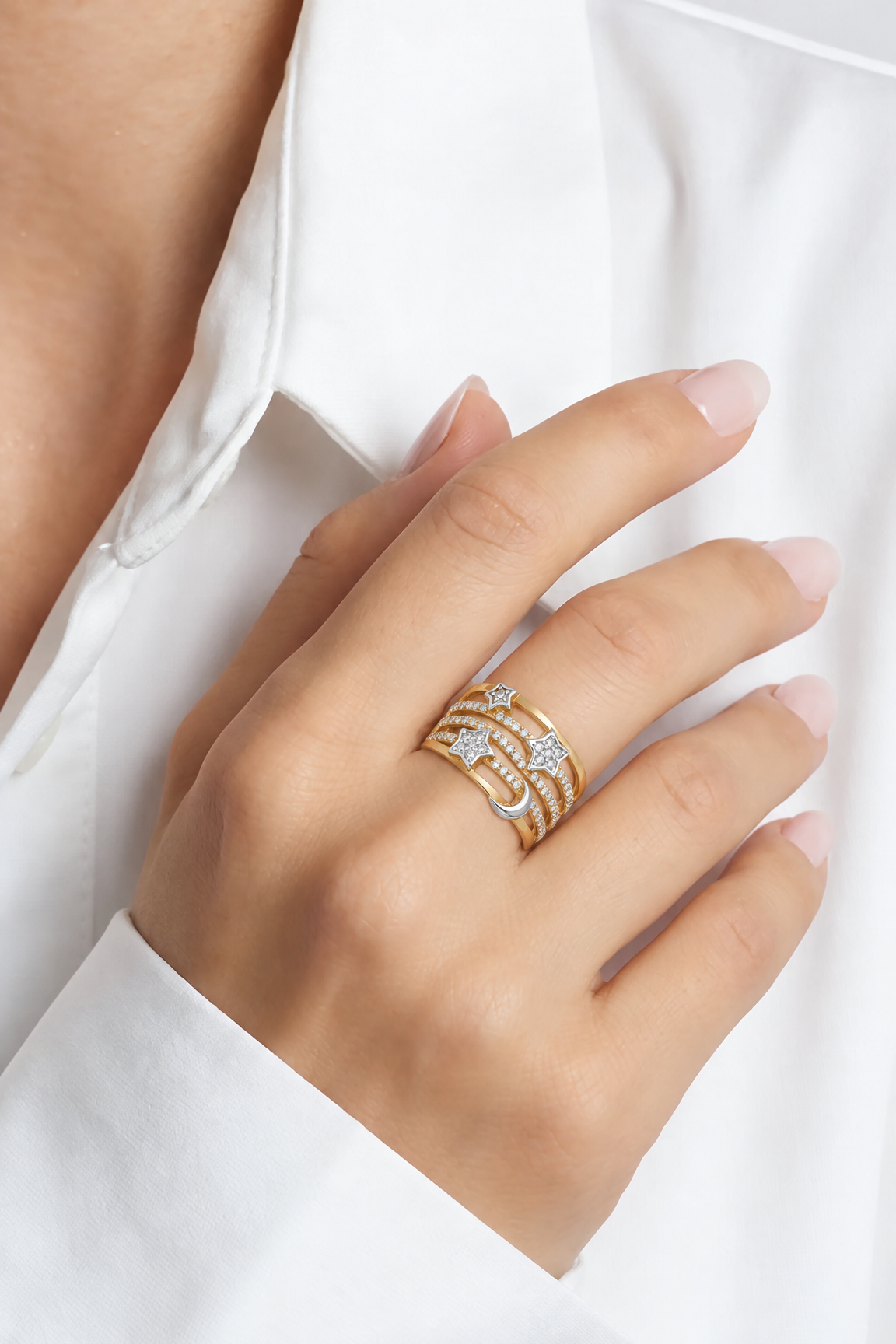 18K Two Tone Gold Cubic Zirconia Ring