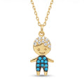 18K Yellow Gold Cubic Zirconia Blue Enamel Black Rhodium Child Necklace