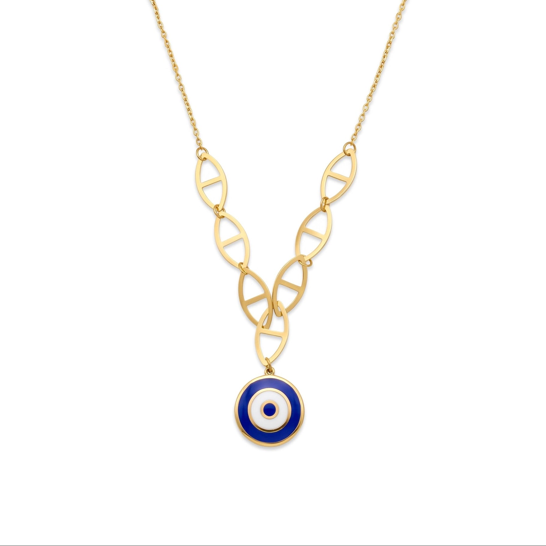 18K Yellow Gold Enamel Evil Eye Necklace