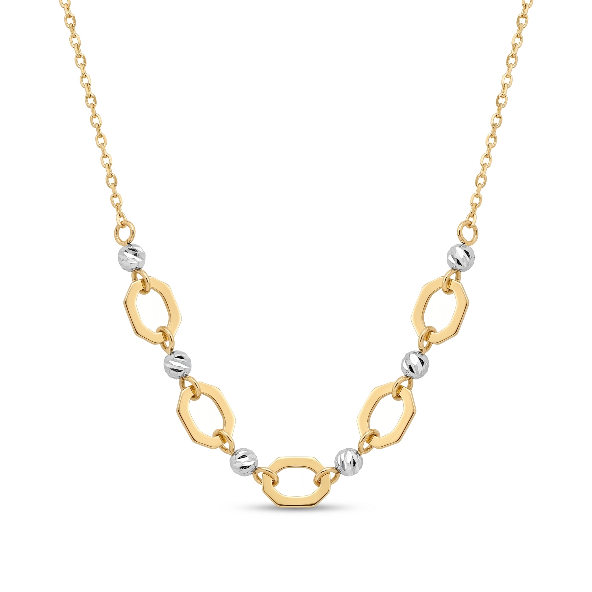 18K Two Tone Gold Hexagon Necklace