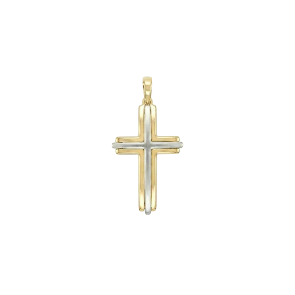 18k Gold Two Tone Small Cross Pendant