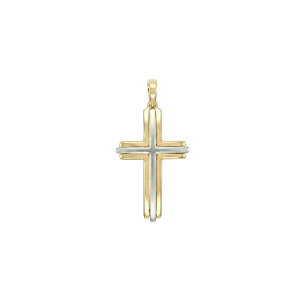 18k Gold Two Tone Small Cross Pendant
