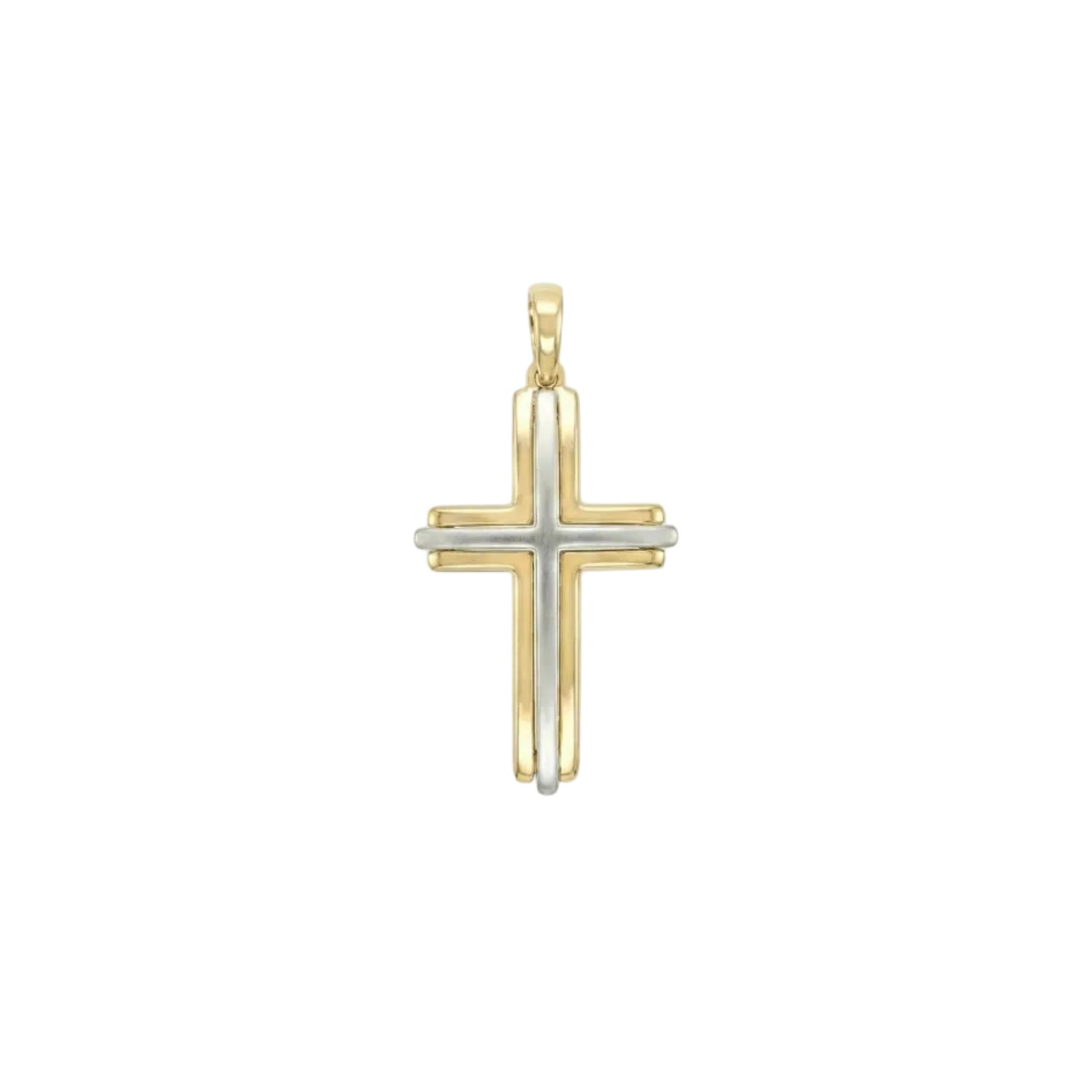 18k Gold Two Tone Small Cross Pendant
