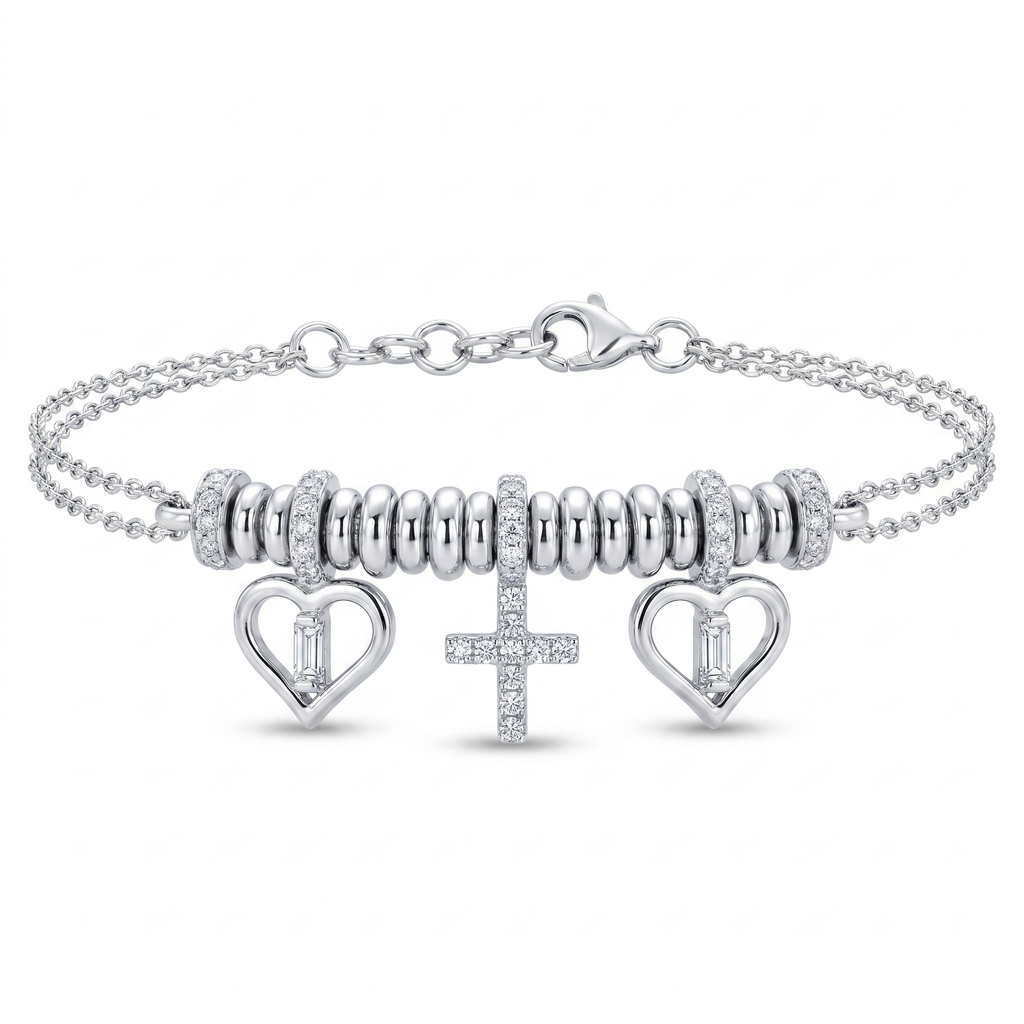 Diamond White Gold Double Chain Bracelet