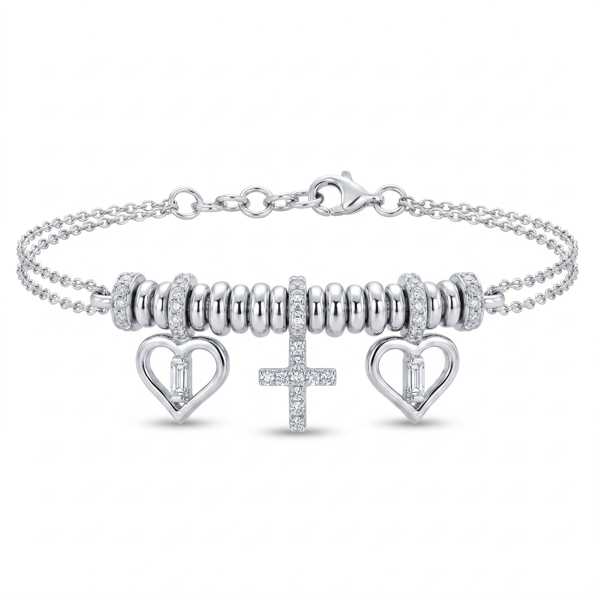 Diamond White Gold Double Chain Bracelet