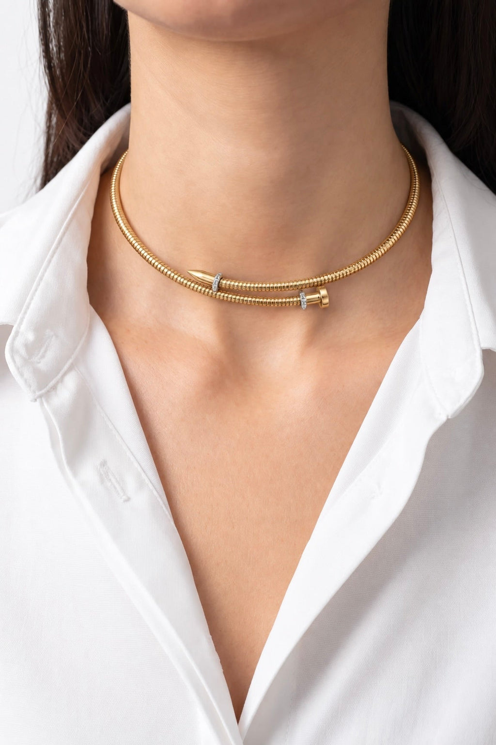 18K Two Tone Gold Choker Necklace