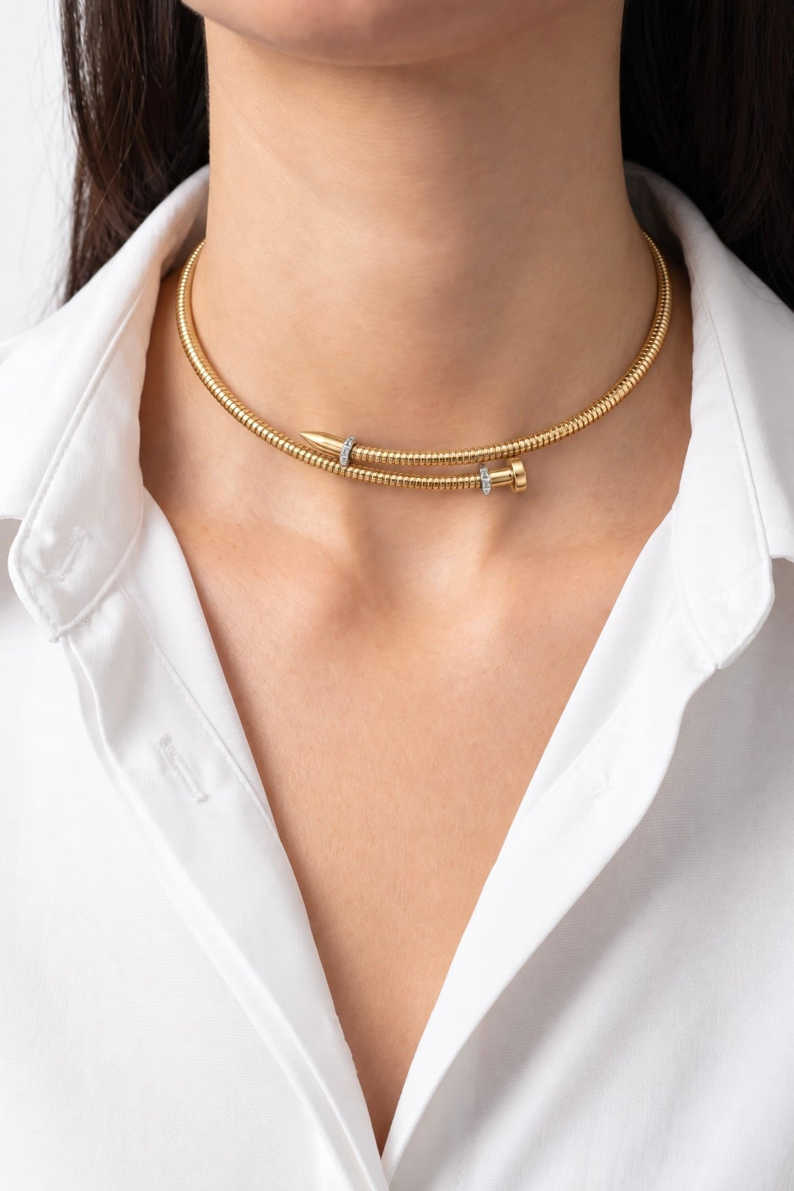 18K Two Tone Gold Choker Necklace