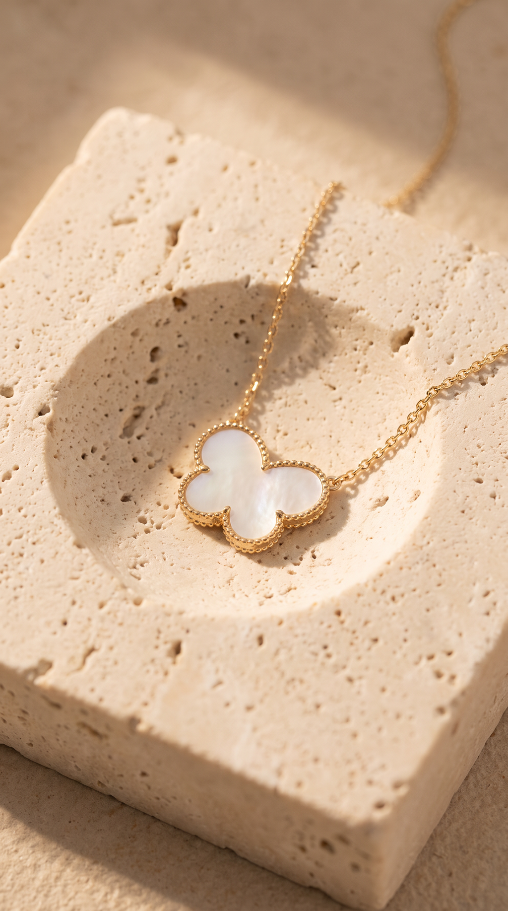 18K Yellow Gold Mother Of Pearl Butterfly Necklace