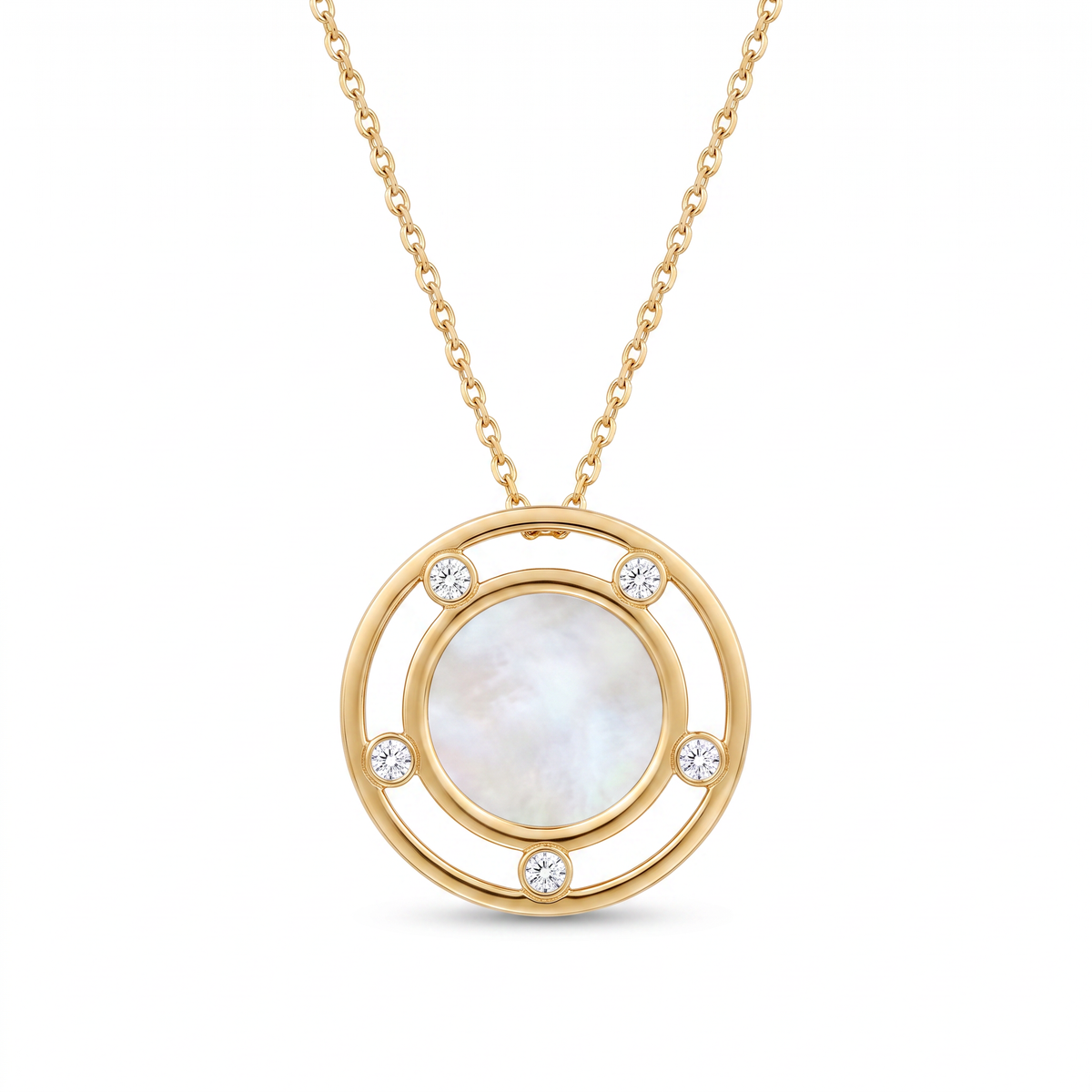 18K Yellow Gold Cubic Zirconia Mother Of Pearl Chain Necklace