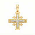 18K Two Tone Gold Cubic Zirconia Jerusalem Cross Pendant