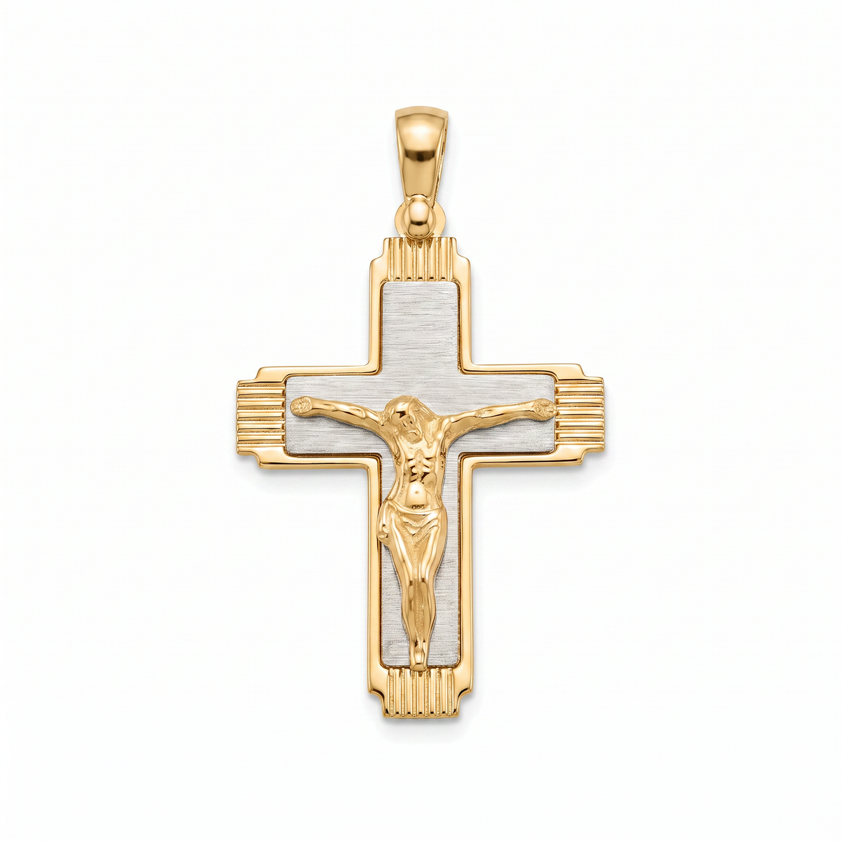 18K Two Tone Gold Crucifix Pendant