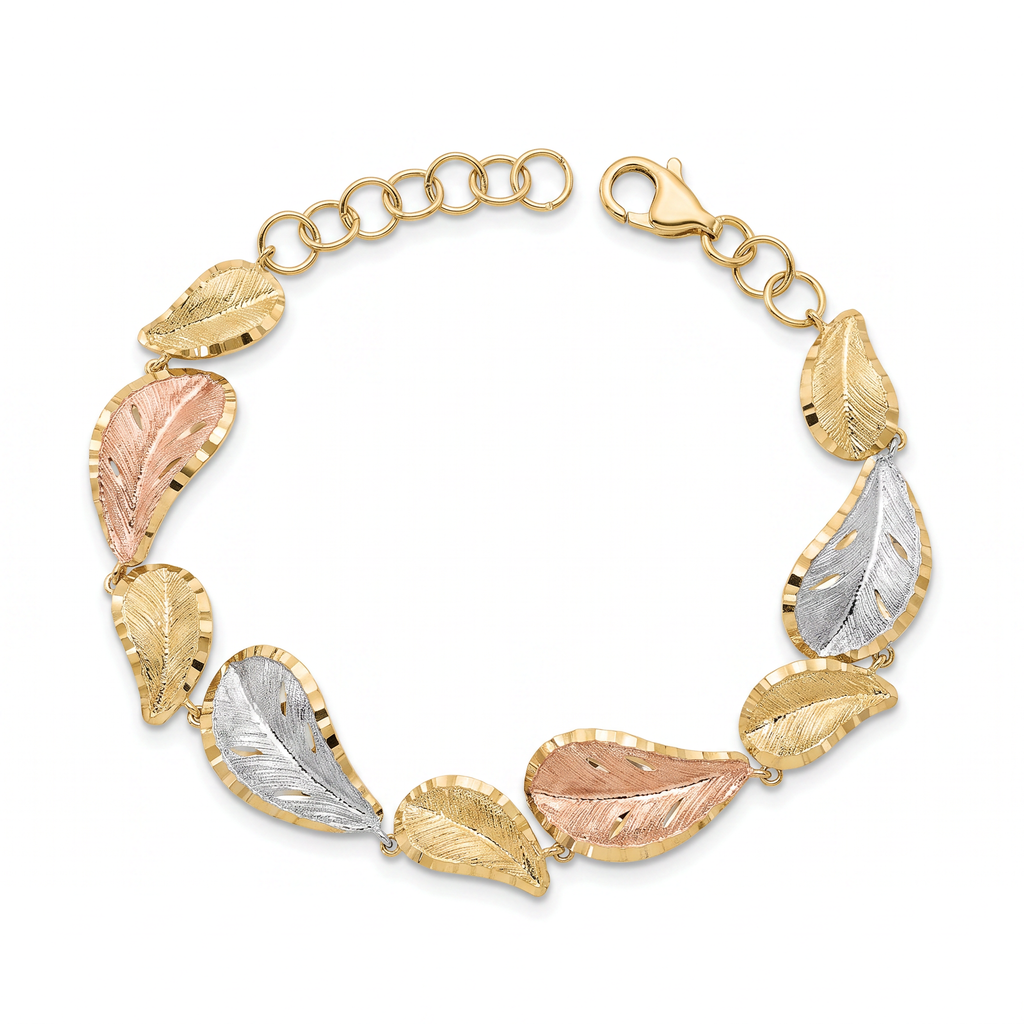 18K Multicolor Gold Leaf Chain Bracelet