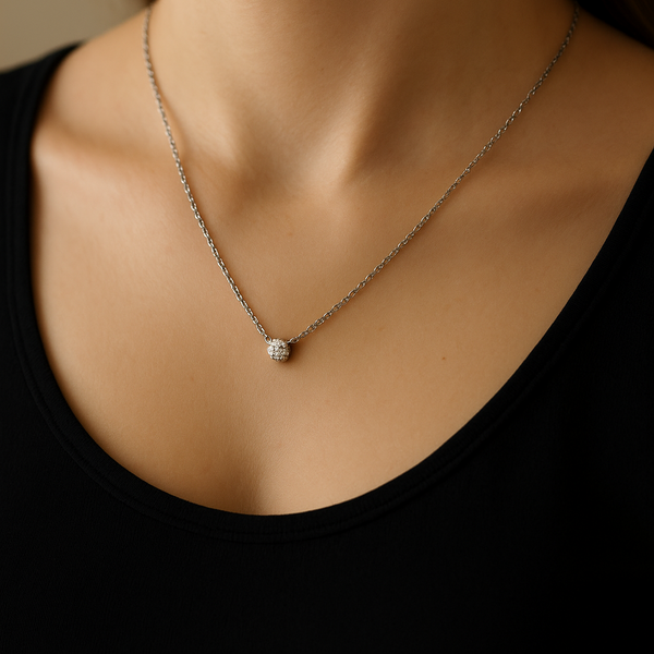 18K Gold Natural Diamond Necklace White Gold