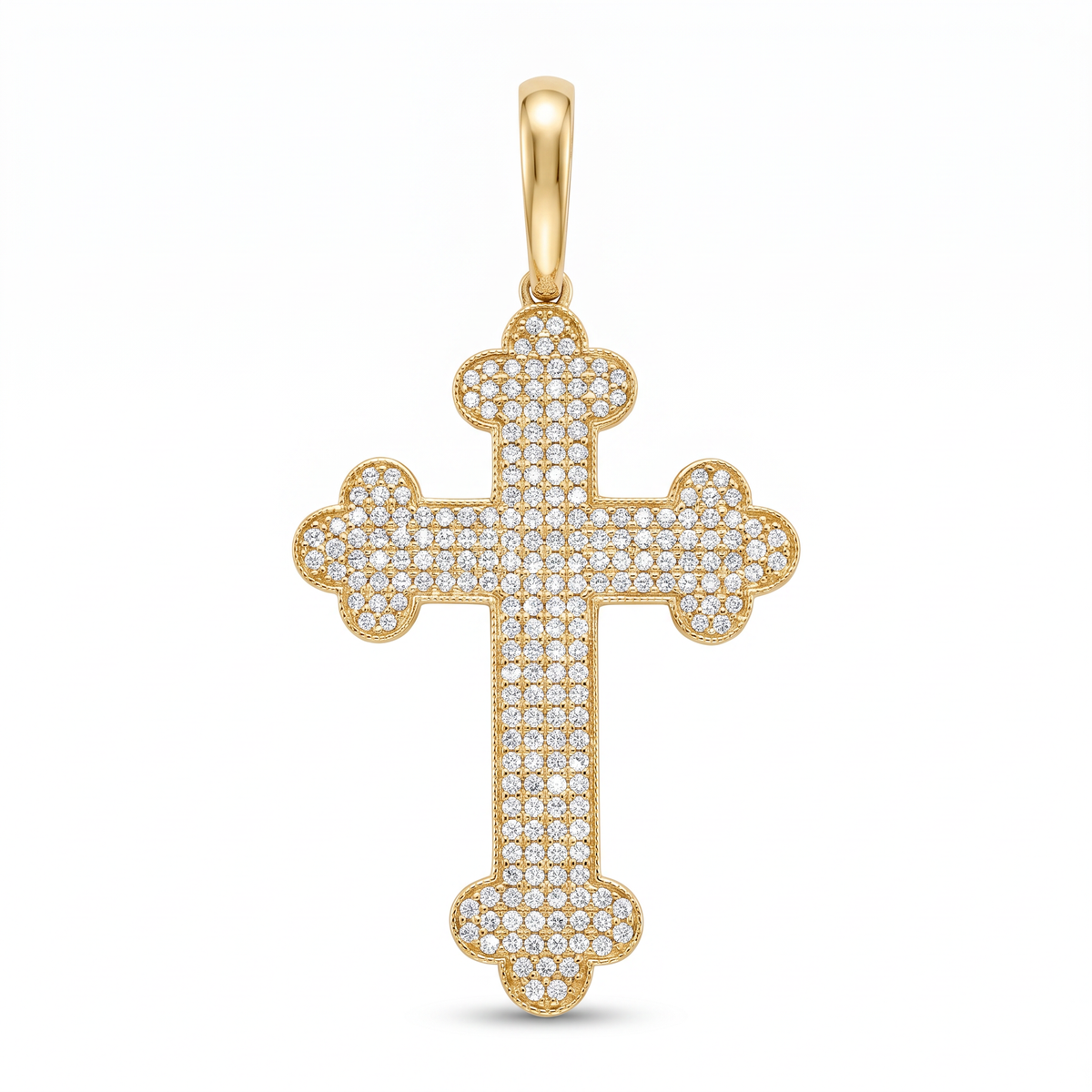 18K Yellow Gold Cubic Zirconia Pave Cross Pendant