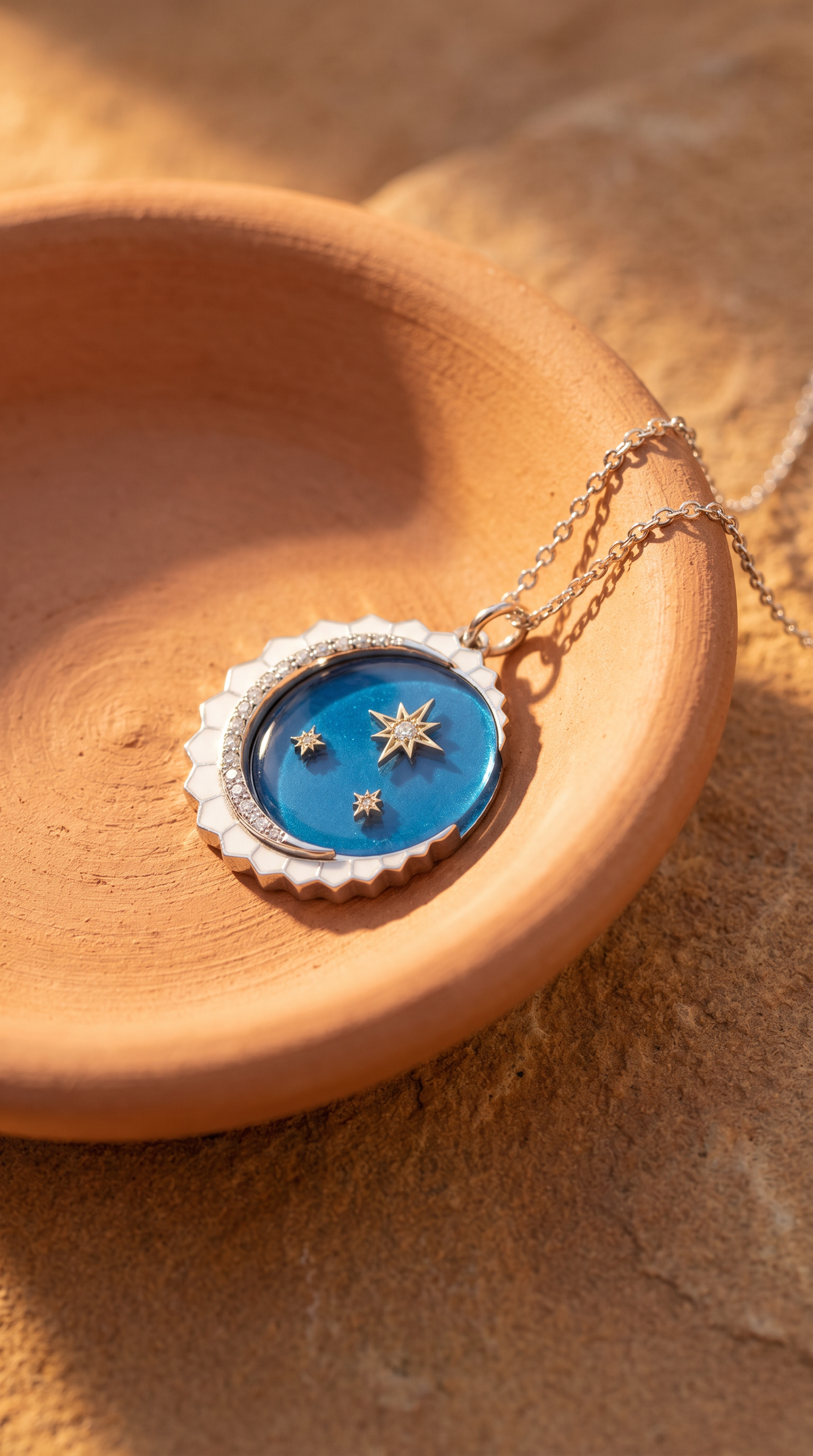 Diamond Two Tone Gold Moon Necklace