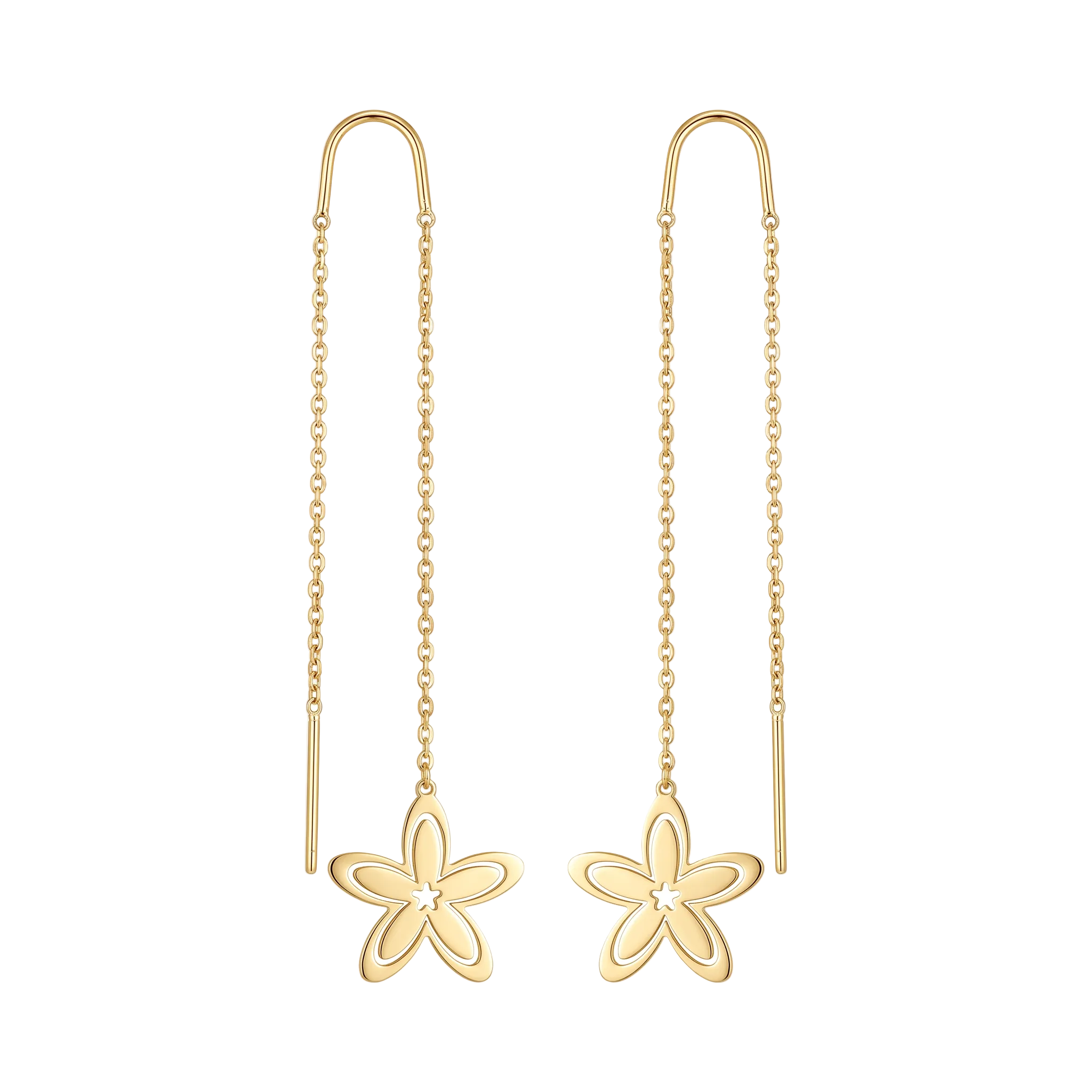 18K Yellow Gold Flower Dangle Earrings