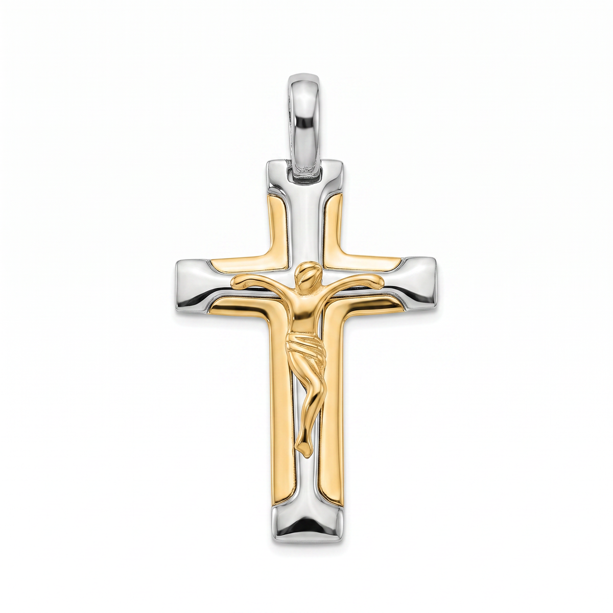18K Two Tone Gold Crucifix Pendant