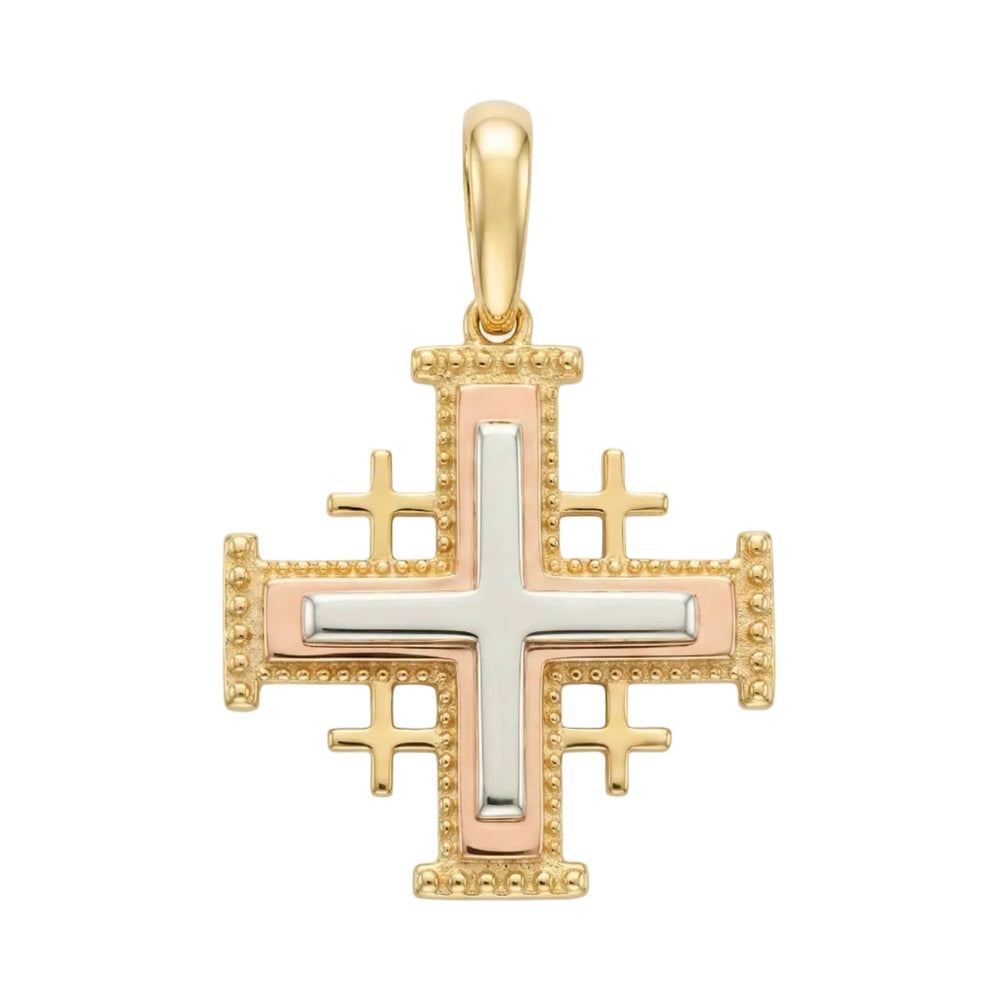 18K Multicolor Gold Jerusalem Cross Pendant