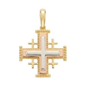 18K Multicolor Gold Jerusalem Cross Pendant