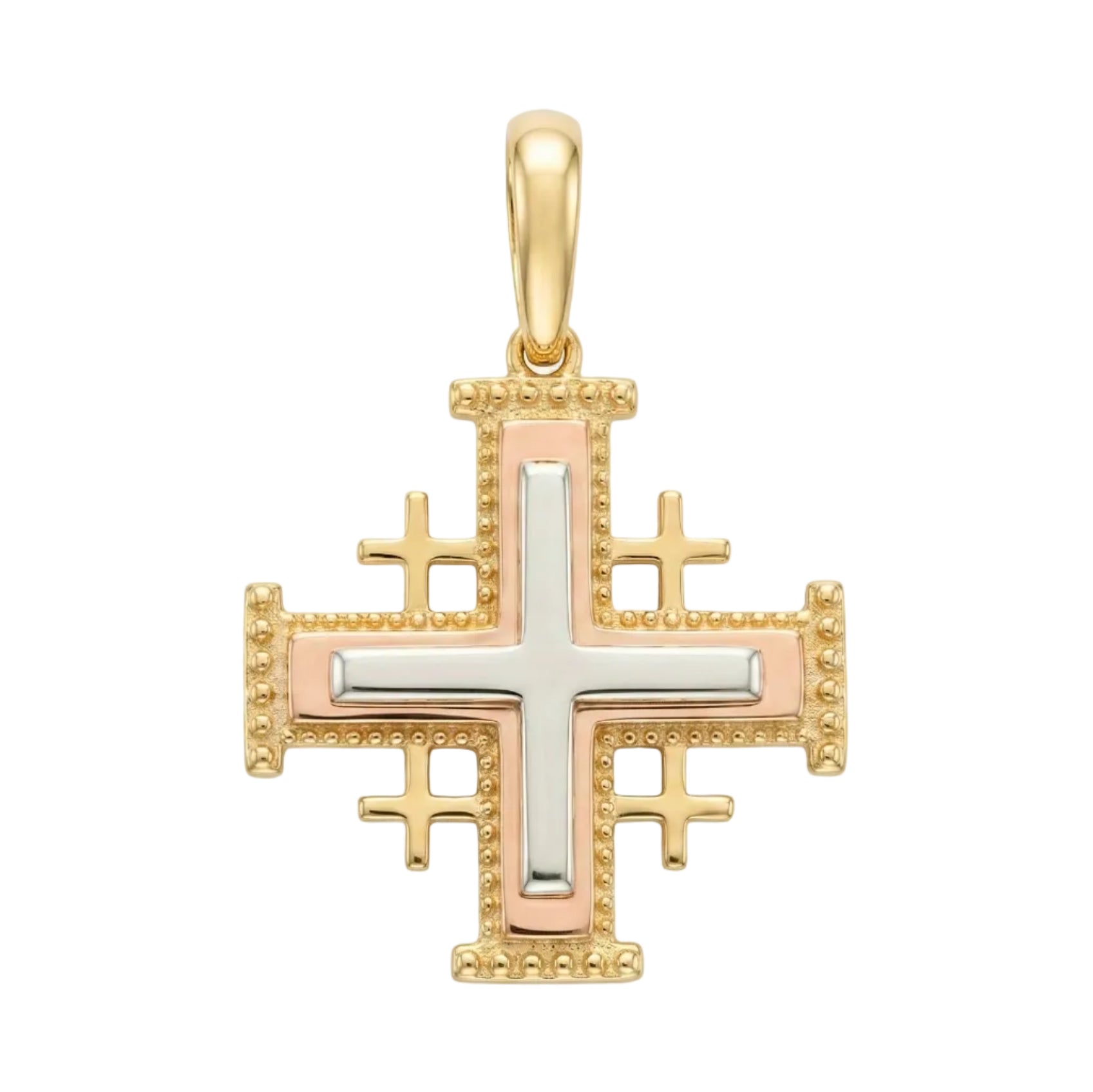 18K Multicolor Gold Jerusalem Cross Pendant
