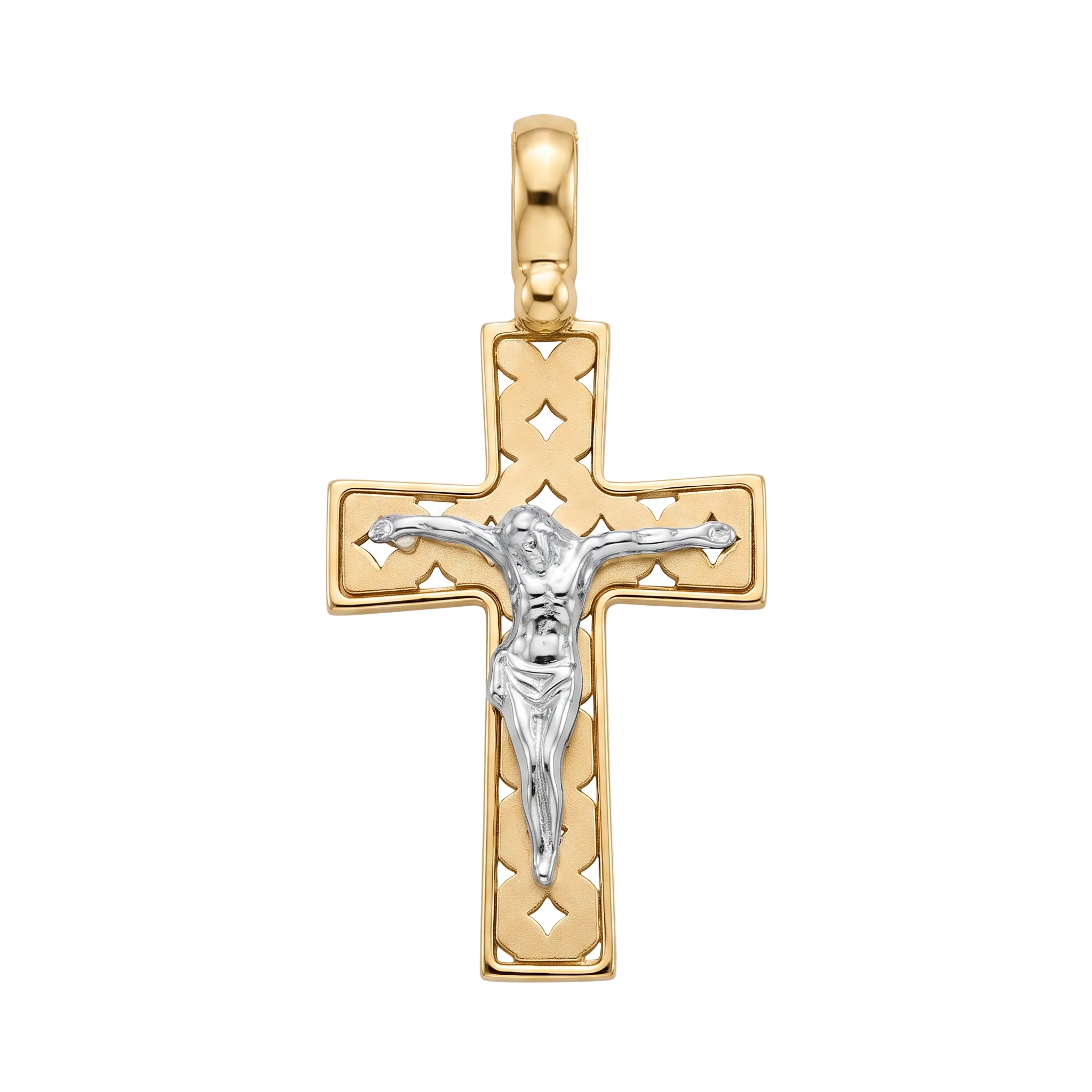 18K Two Tone Gold Crucifix Pendant