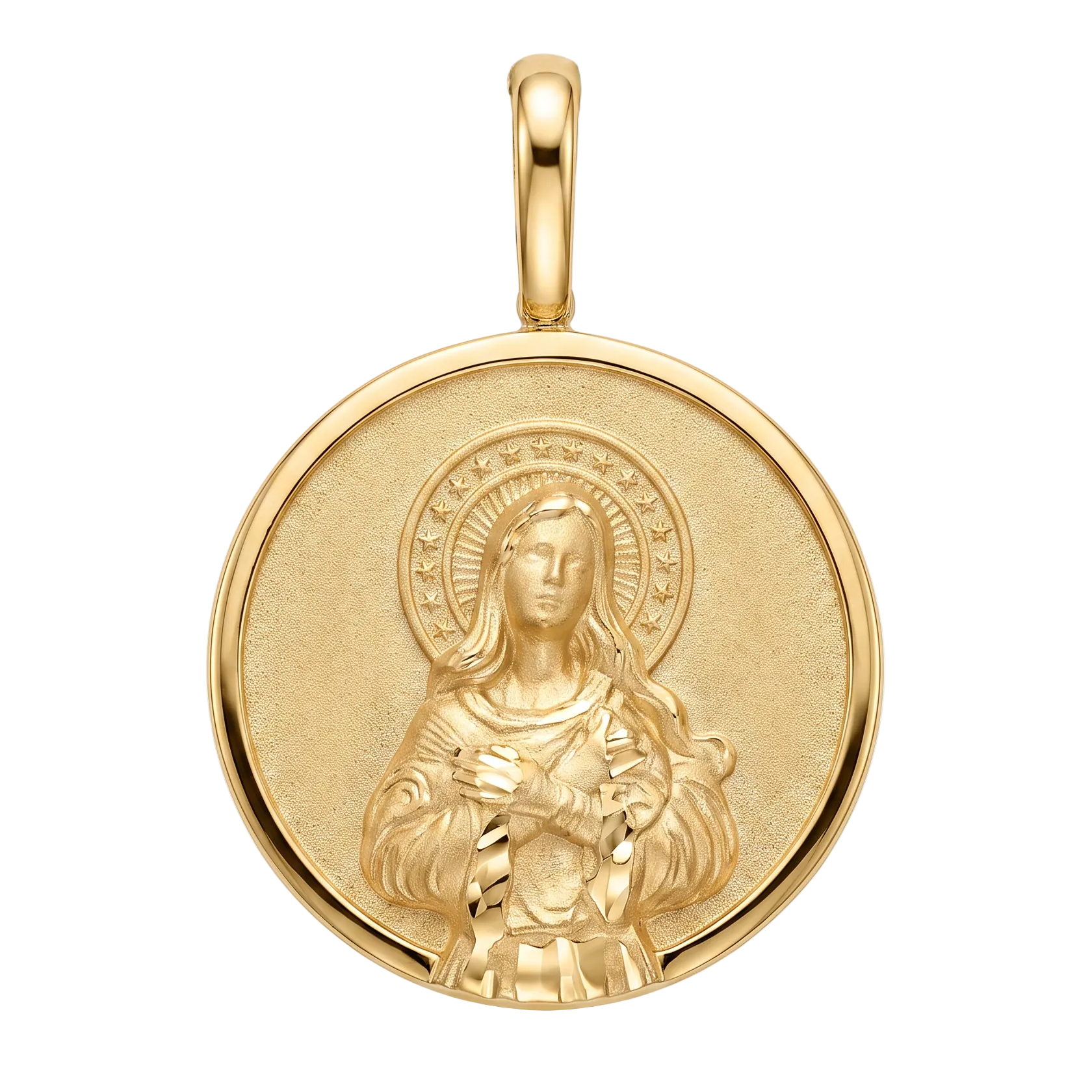 18K Yellow Gold 3D St. Mary Icon Pendant
