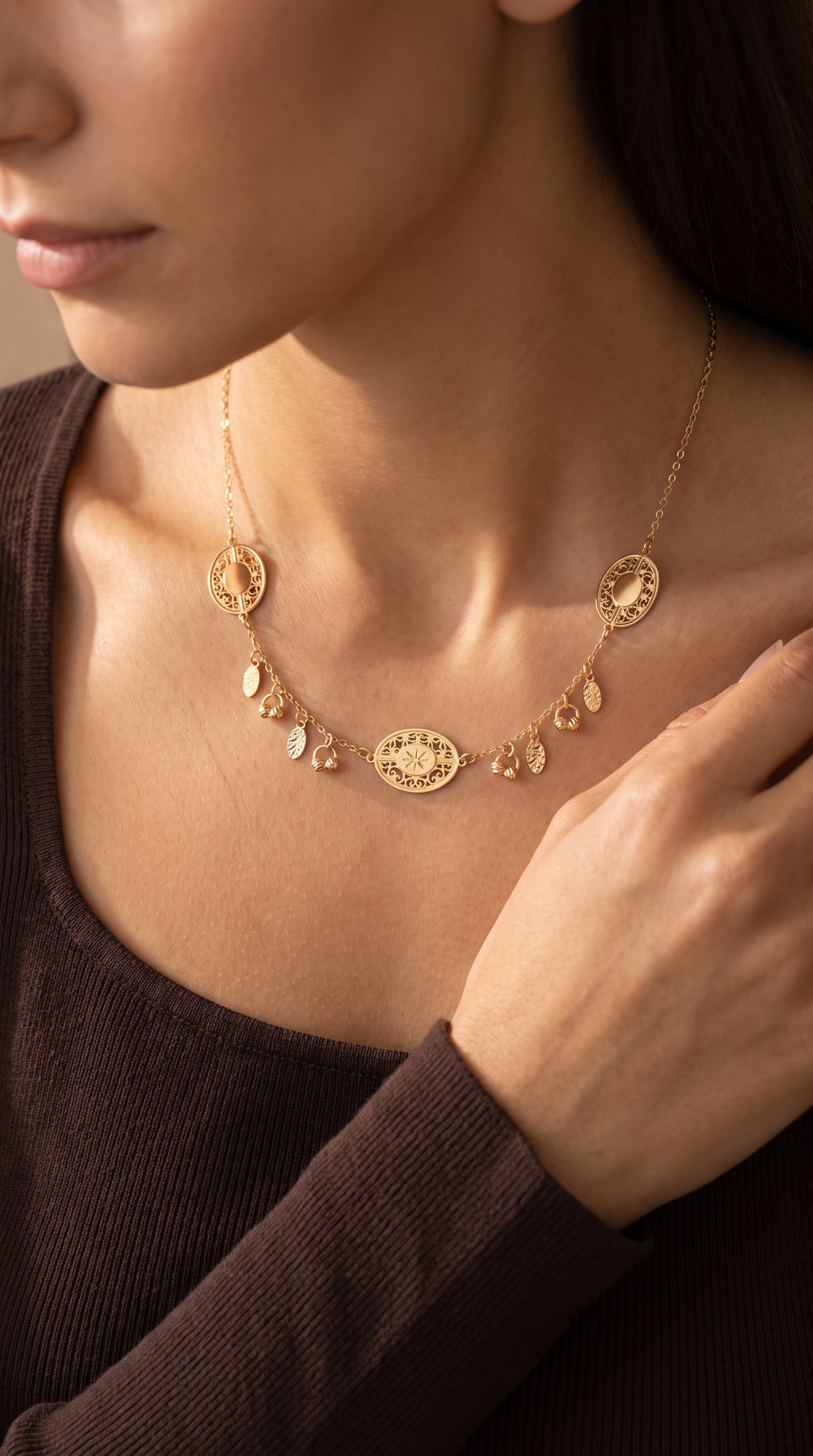 18K Yellow Gold Beaded Chain Necklace