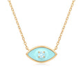 18K Yellow Gold Cyan Cubic Zirconia Enamel Eye Necklace