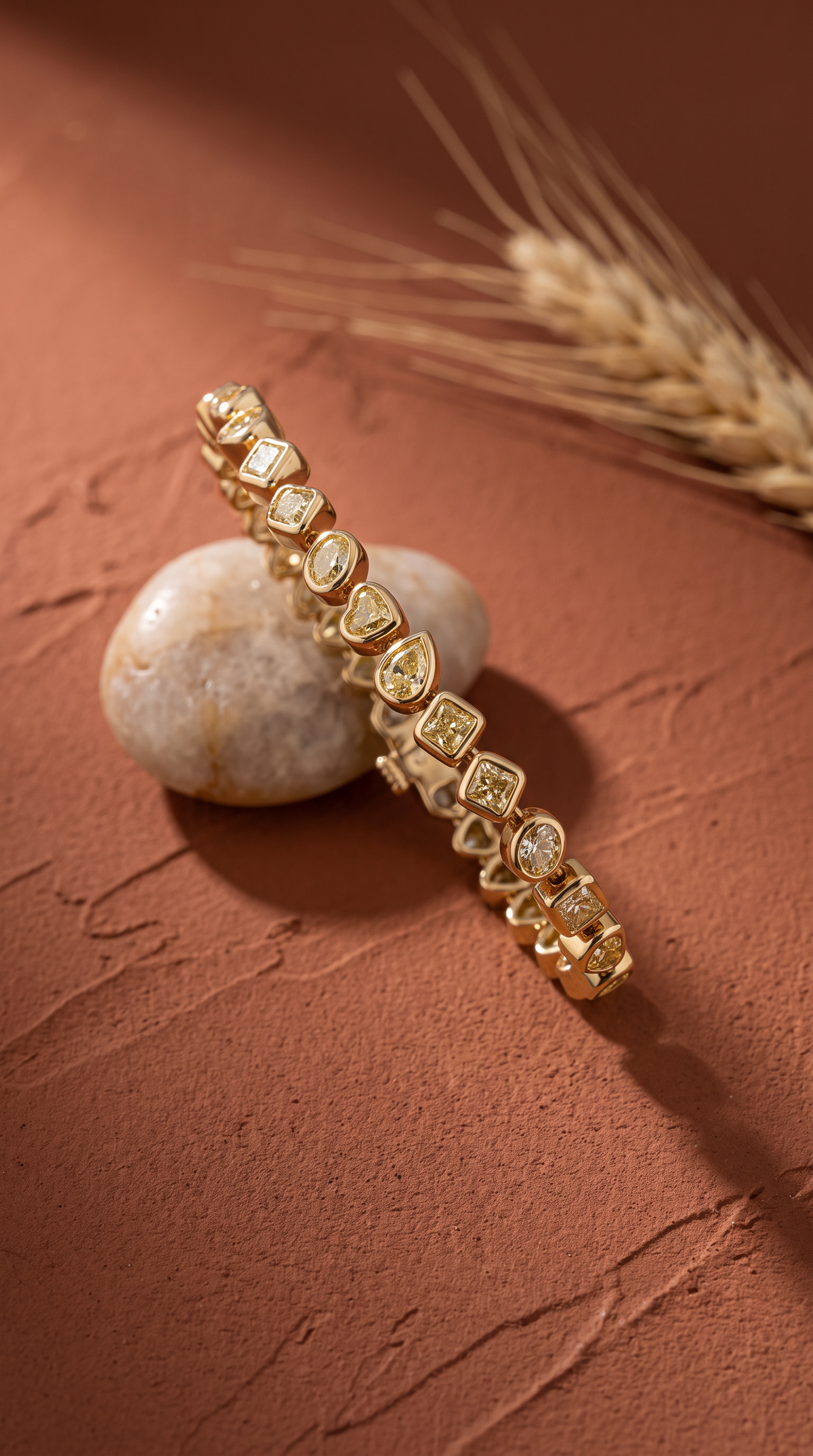 Diamond Yellow Gold Fancy Yellow Mixed Shape Tennis Bracelet