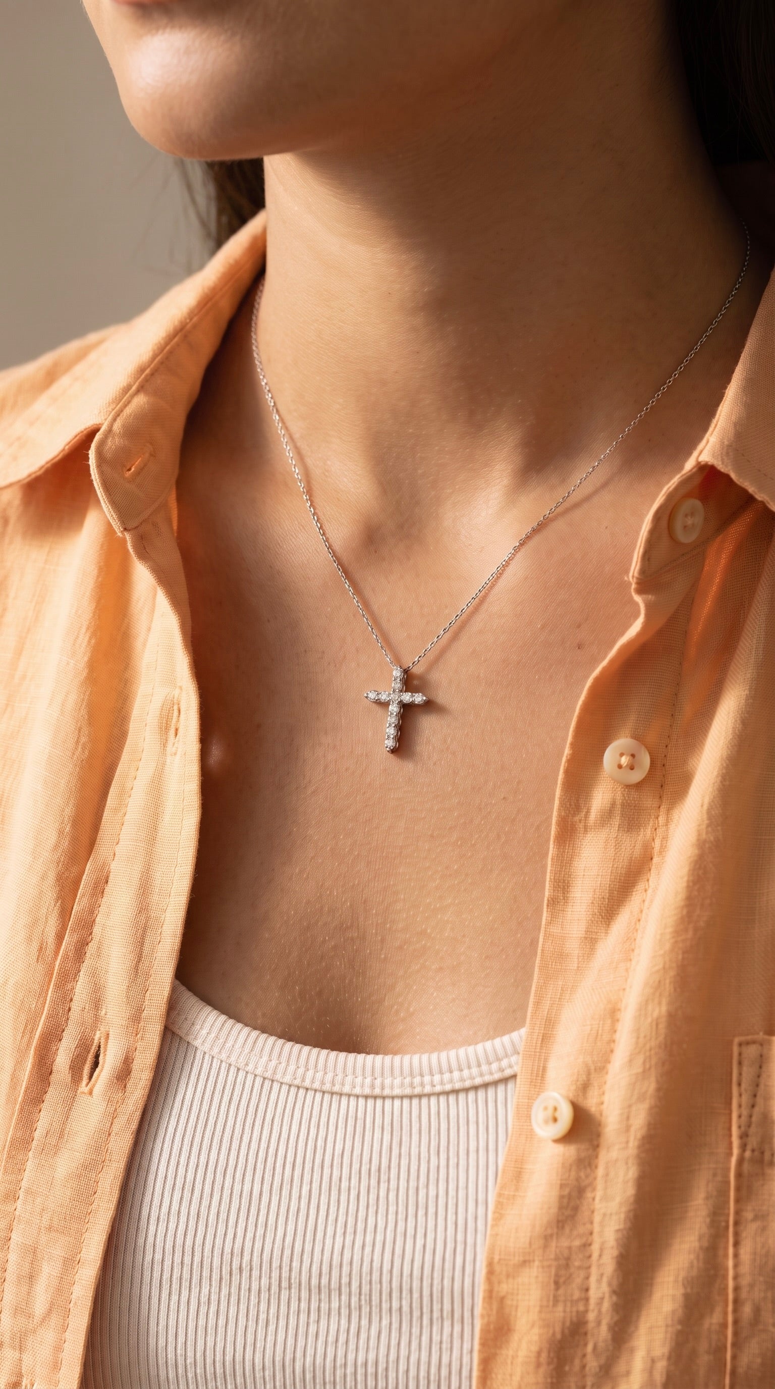 Diamond White Gold Cross Chain Necklace