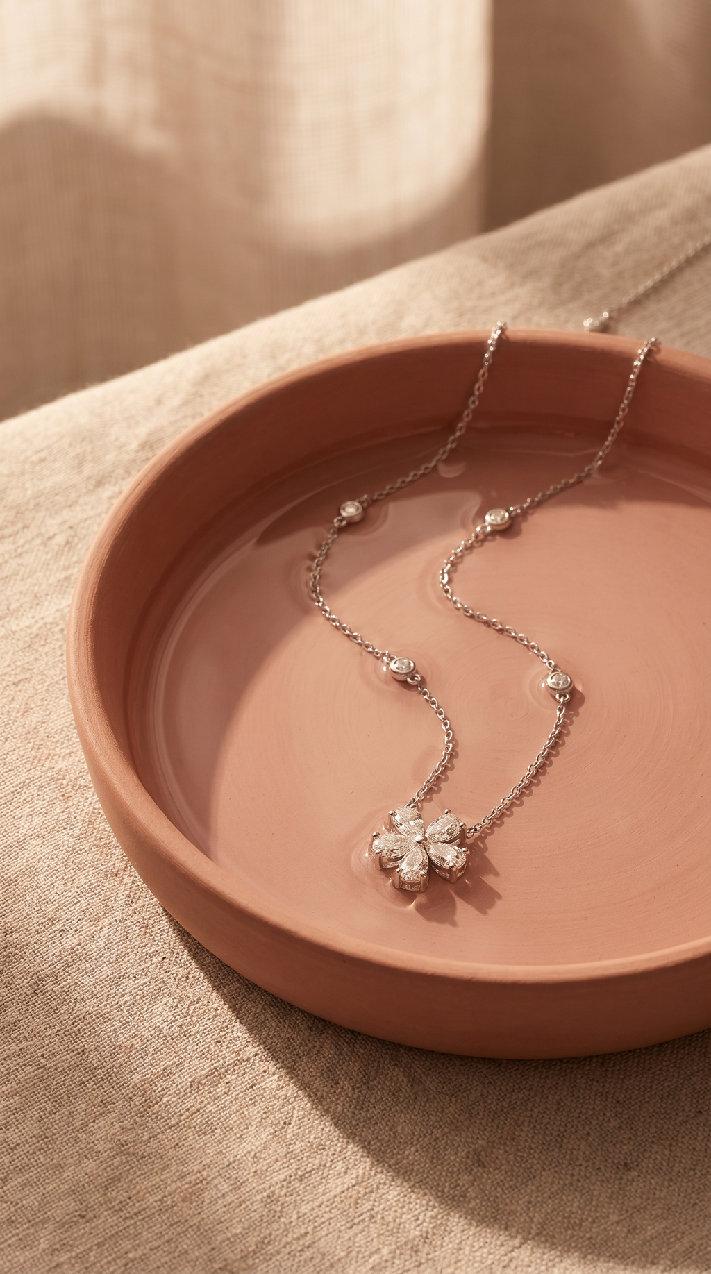 Diamond White Gold Flower Necklace
