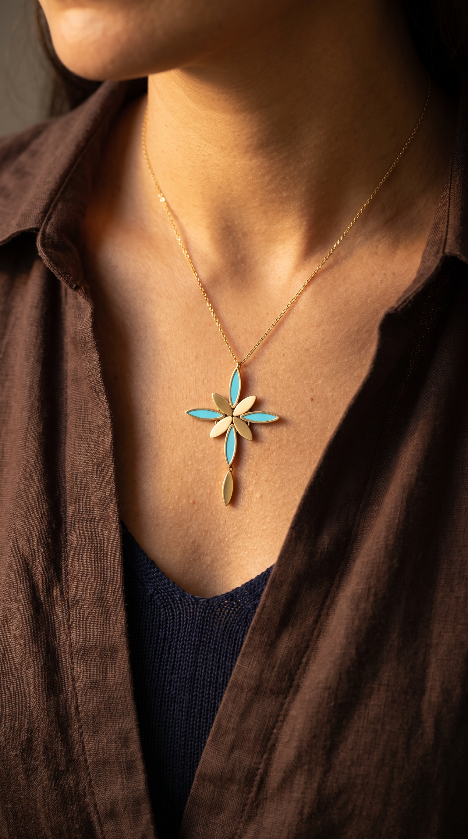 18K Yellow Gold Turquoise Gemstone Chain Necklace