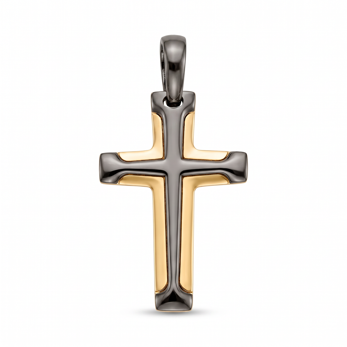 18K Yellow Gold Black Rhodium Cross Pendant
