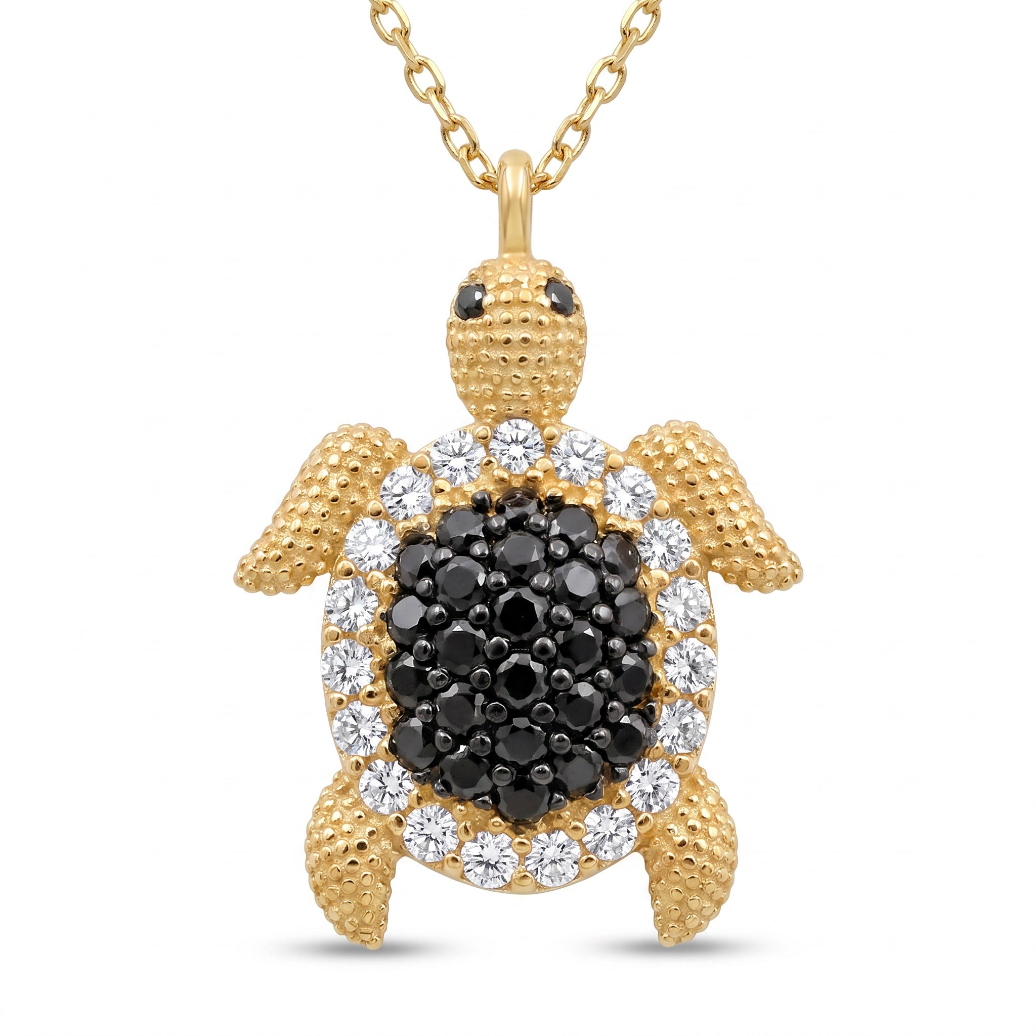 18K Yellow Gold Cubic Zirconia Turtle Chain Necklace