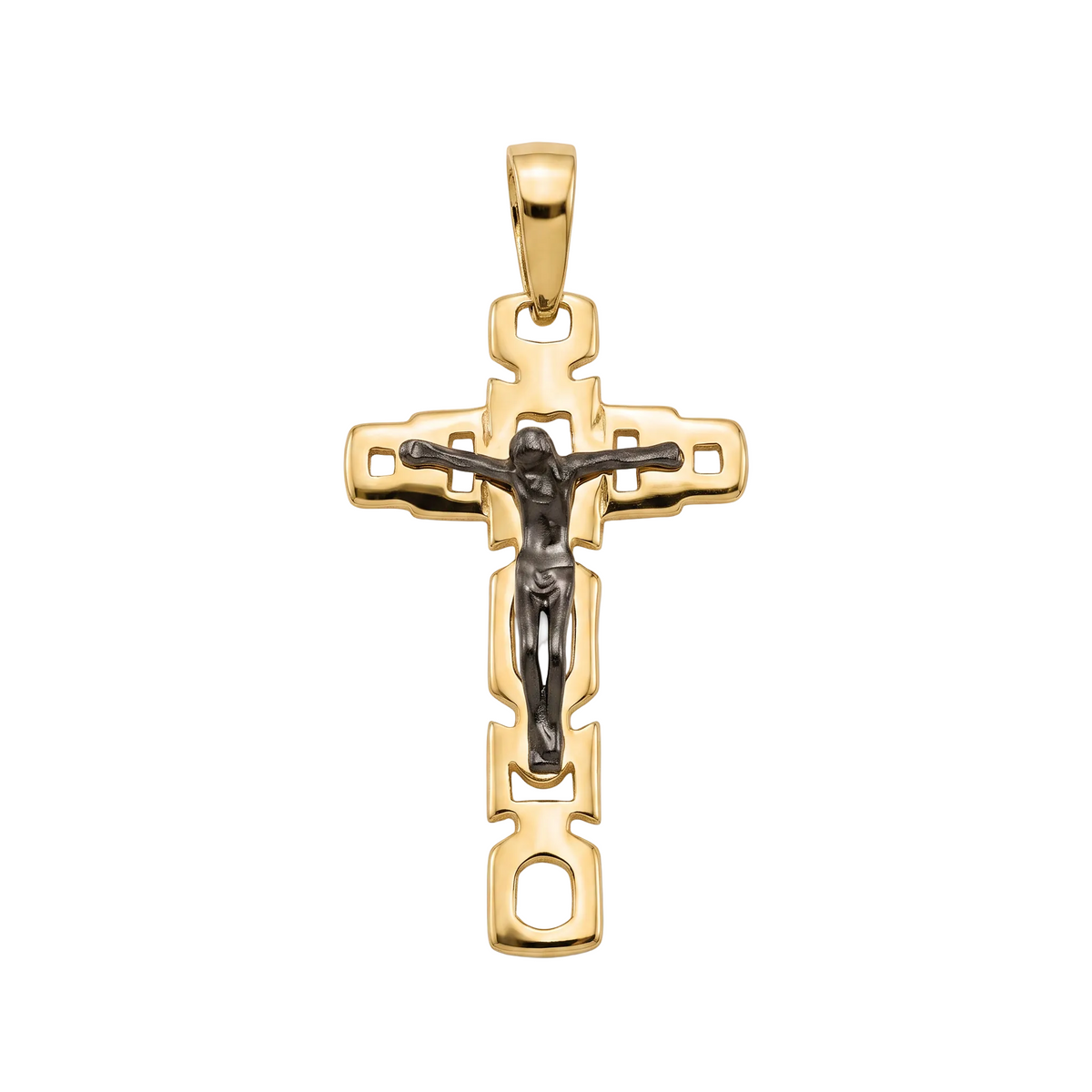 18K Two Tone Gold Crucifix Pendant
