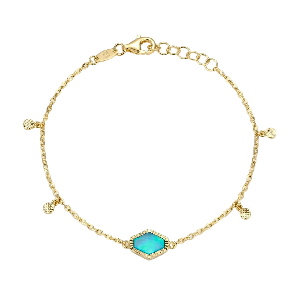 18K Yellow Gold Reversible Blue & White Mother Of Pearl Chain Bracelet