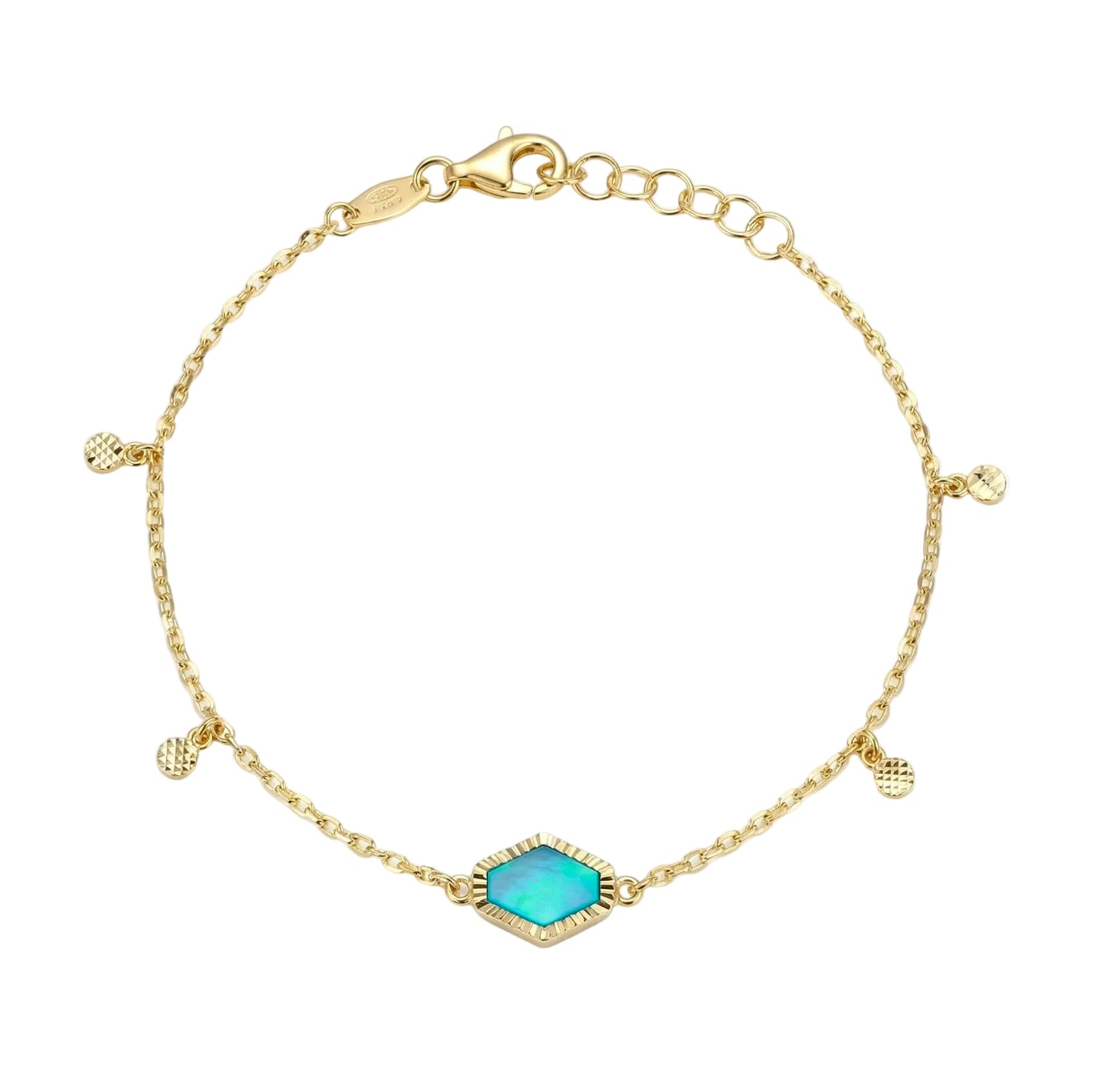 18K Yellow Gold Reversible Blue & White Mother Of Pearl Chain Bracelet