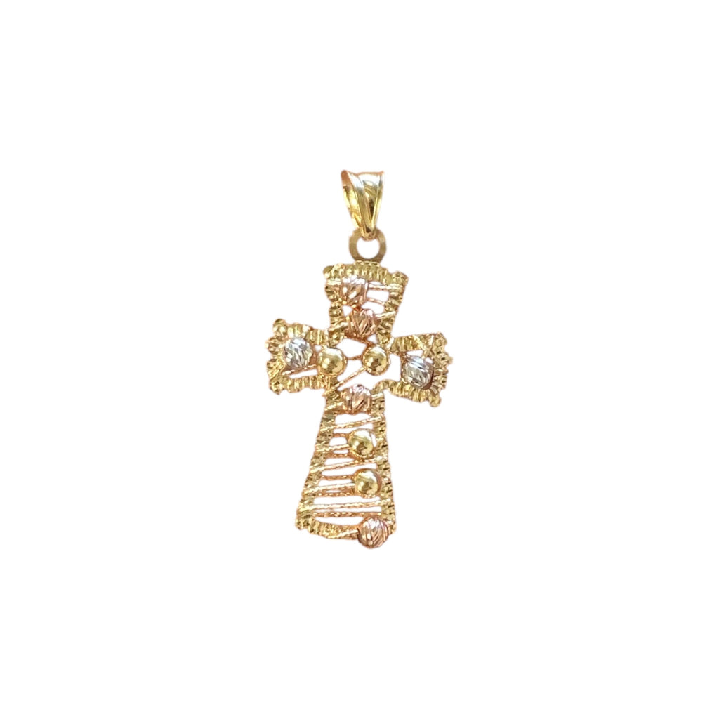18K Multicolor Gold Small Wire Bead Cross Pendant