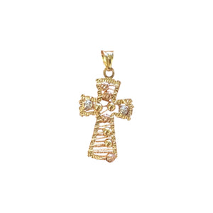 18K Gold Small Multicolor Wire Bead Cross Pendant