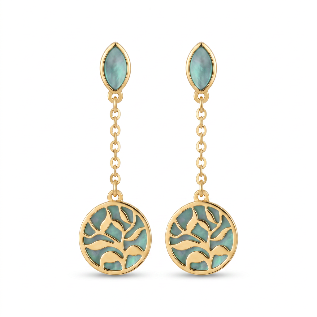 18K Yellow Gold Mother Of Pearl Dangle Earring