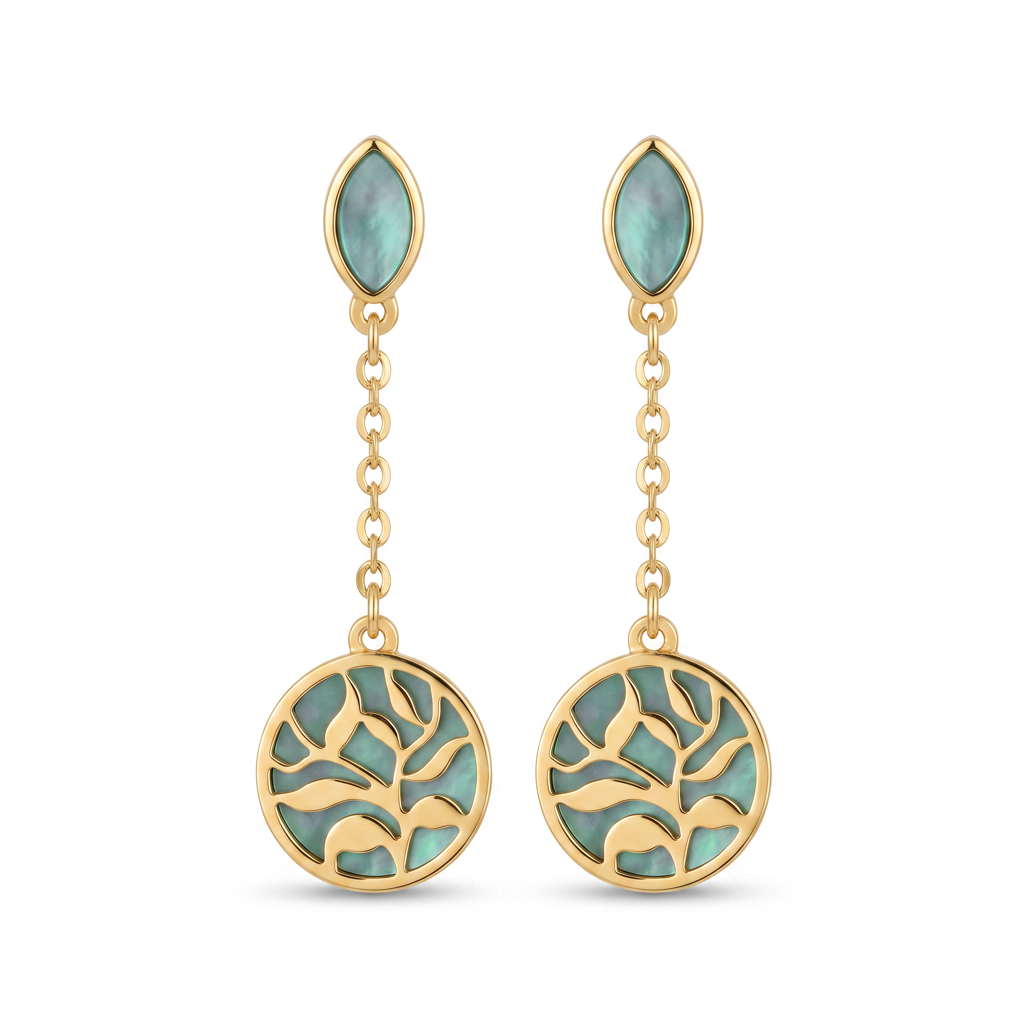 18K Yellow Gold Mother Of Pearl Dangle Earring