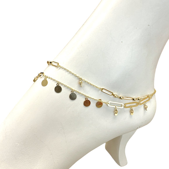 18K Solid Gold  DOUBLE CHAIN Anklet