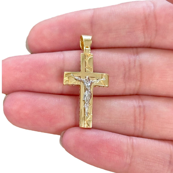 18k Gold Two Tone Cross Pendant