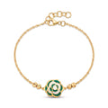 18K Yellow Gold Green & White Enamel Rose Chain Bracelet