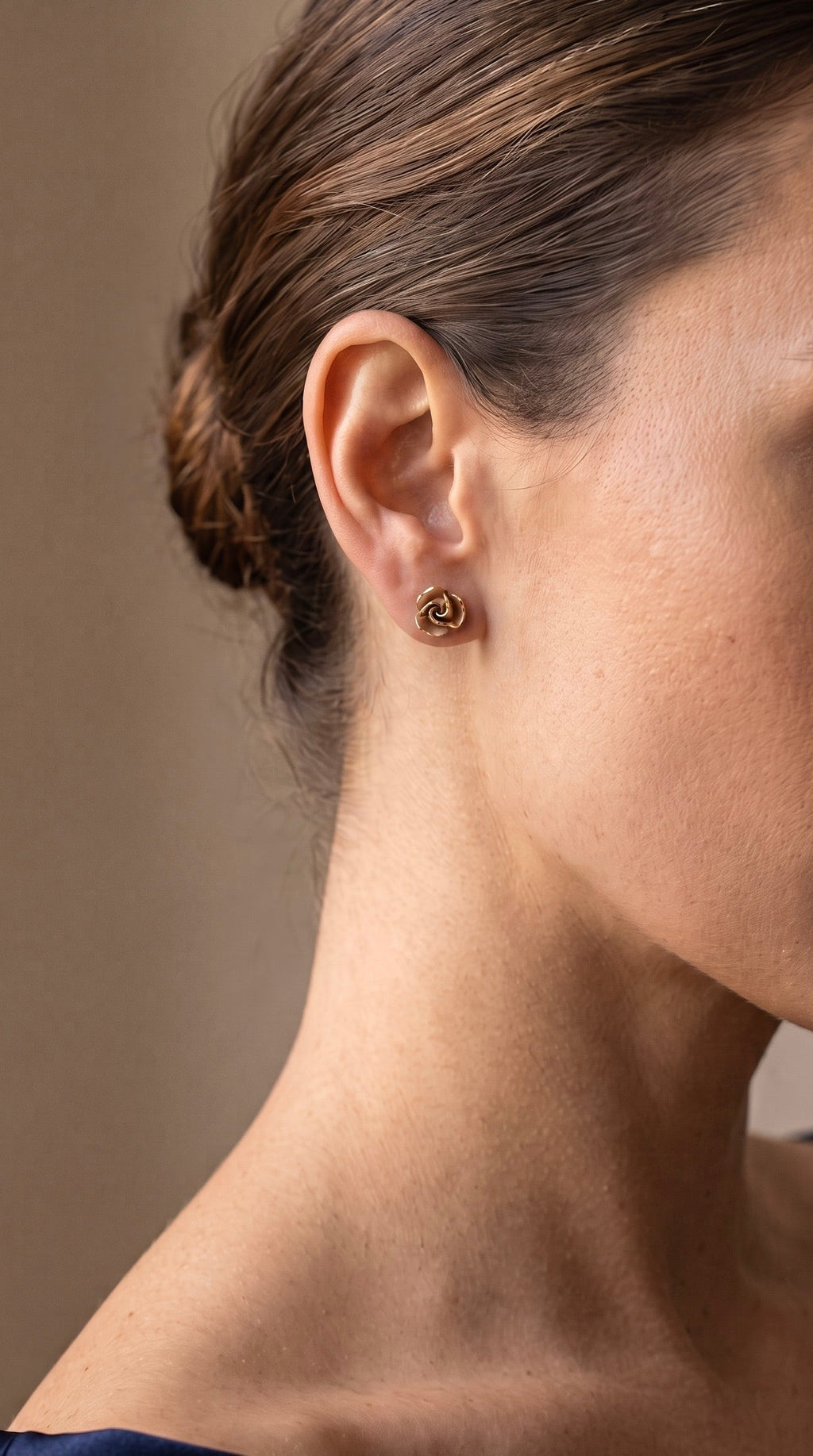 18K Two Tone Gold Rose Stud Earring