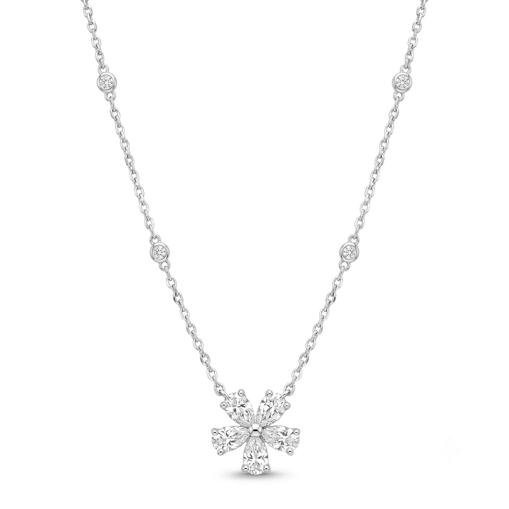 Diamond White Gold Flower Necklace