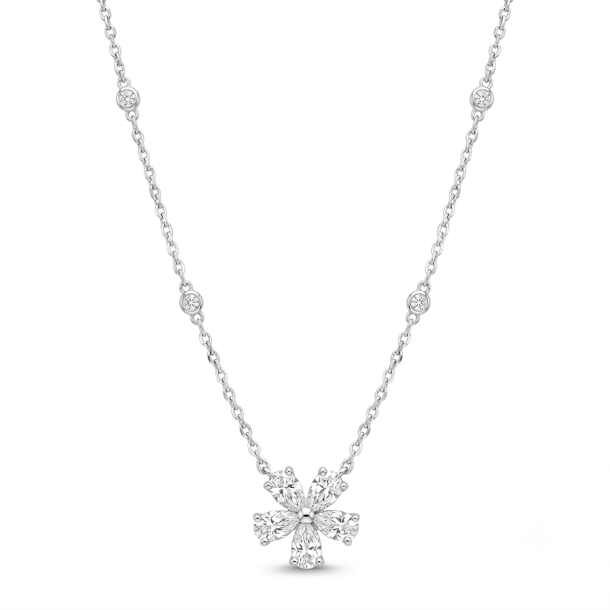 Diamond White Gold Flower Necklace